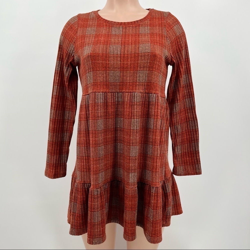 Cotton On Plaid Knit Babydoll Tunic Mini Dress Size Medium